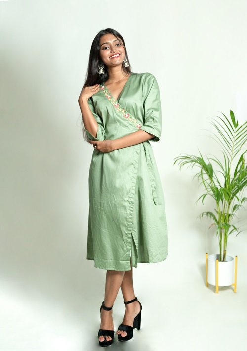 Pure malai cotton wrap dress - k3